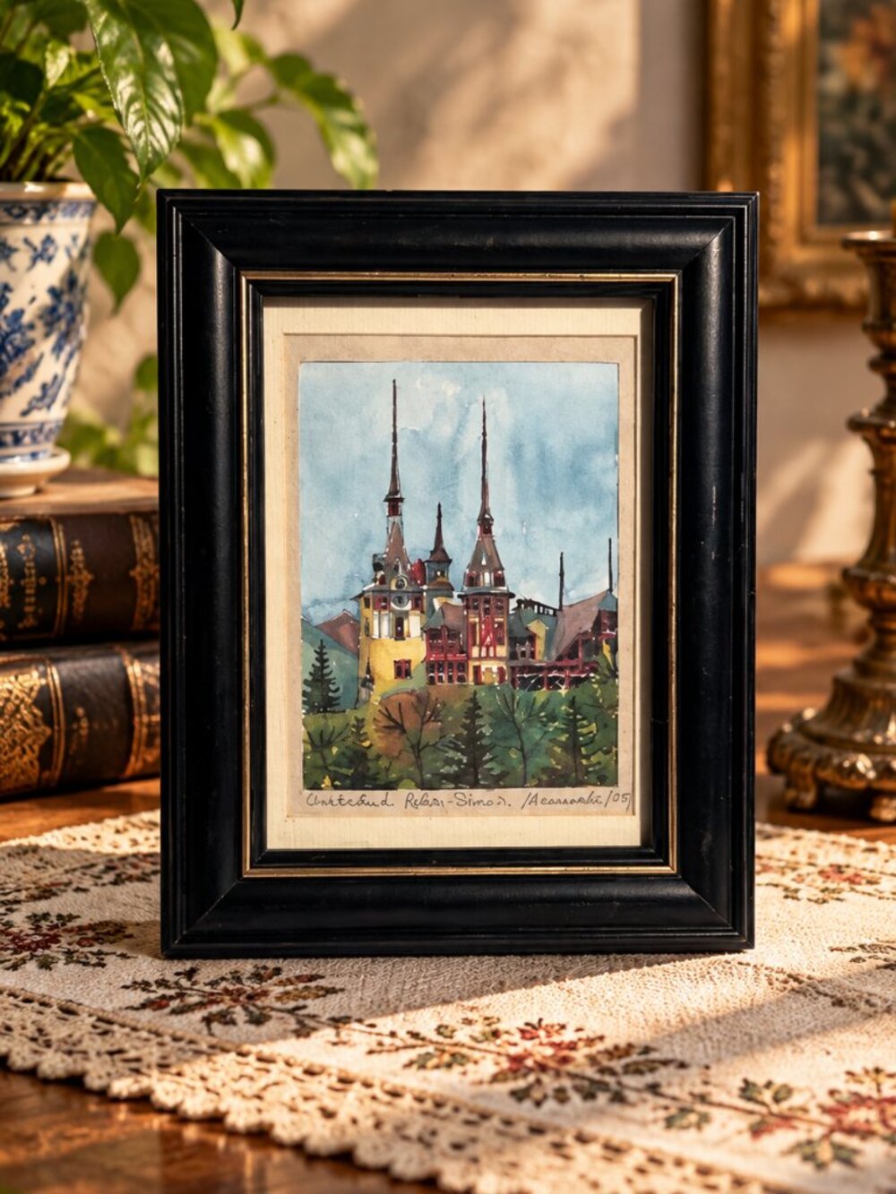Framed Peleș Castle Sinaia Romania Artwork – Signed & Dated 2005